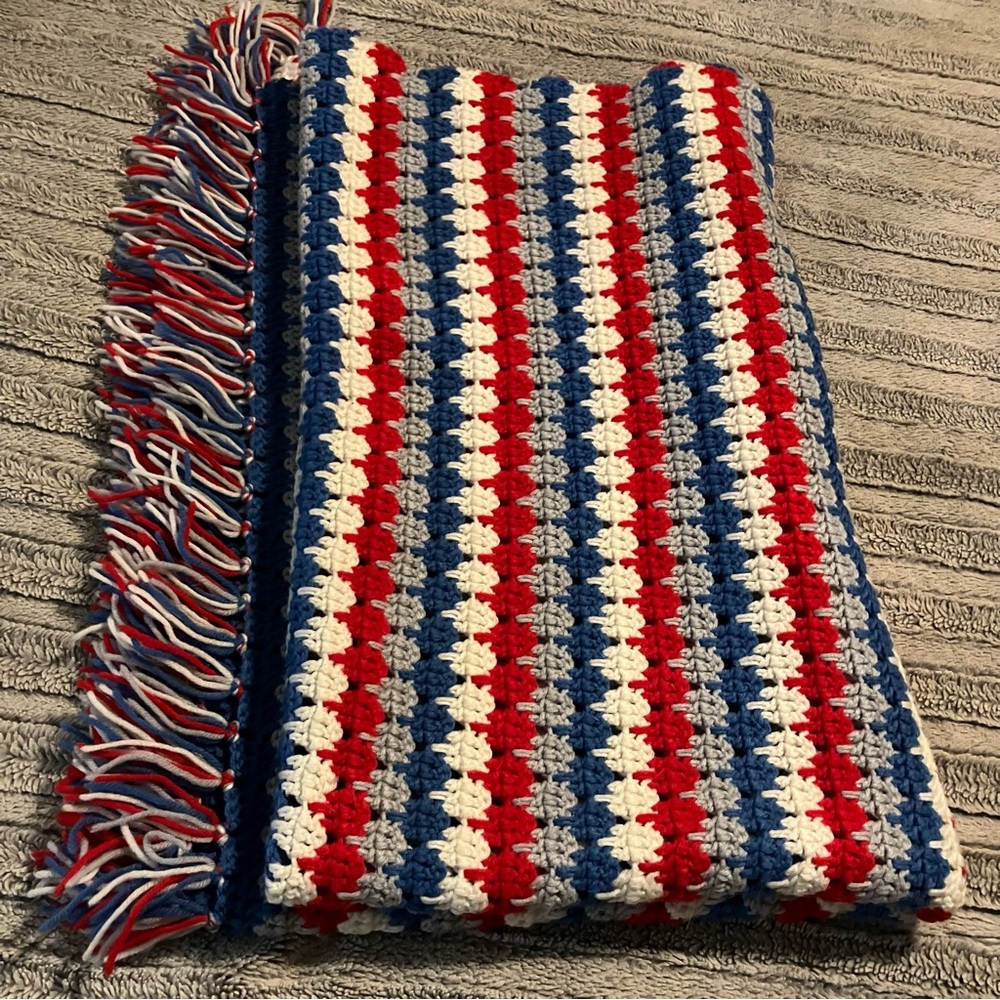 Red, White,‎ and Blue Crochet Afghan Throw Blanket 52”x68”